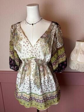 fairy silk top single sz large whimsy boho paisley